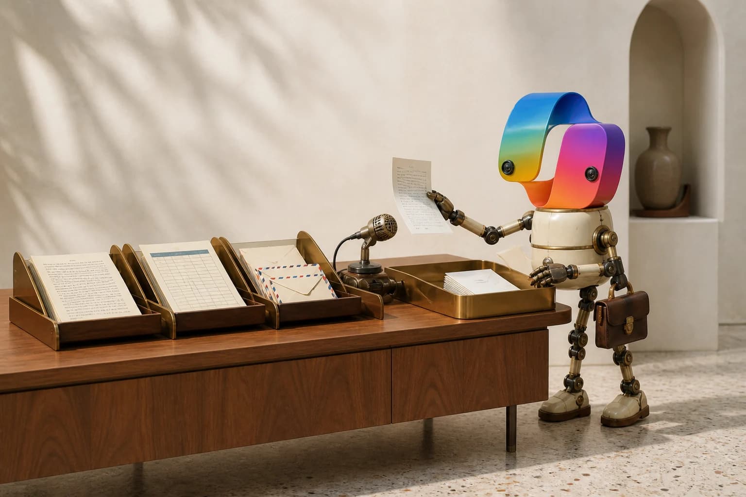 Copilot coordina documentos, hojas de calculo, correo y reuniones desde una mesa de trabajo