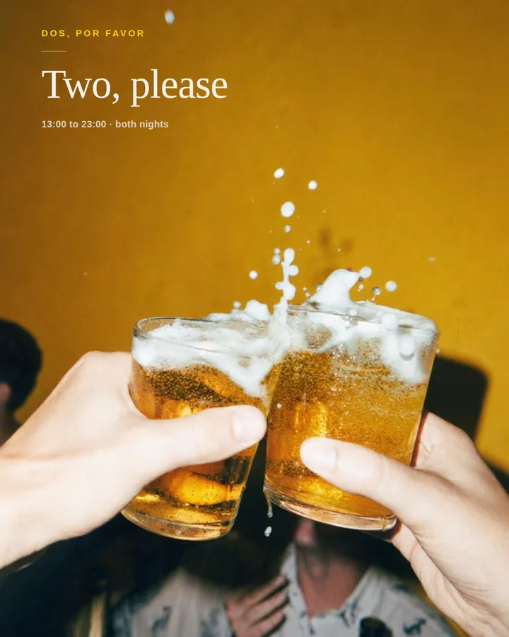 Post «Two, please» con dos cañas brindando.