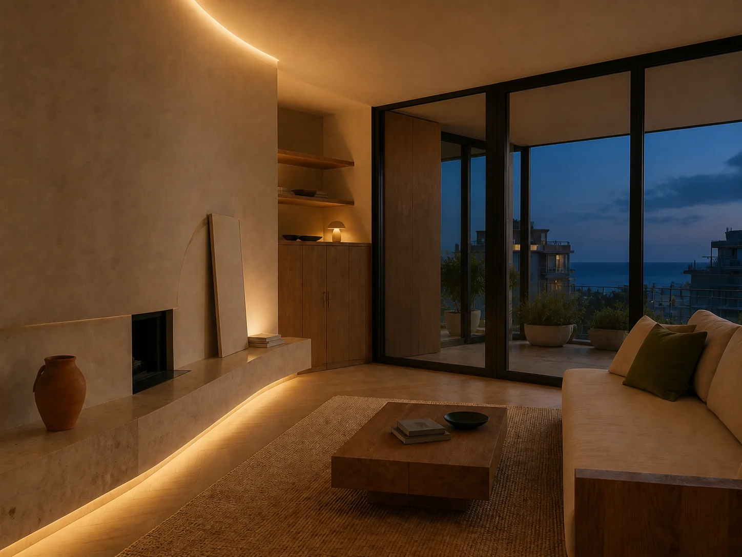 El salón de Solana Home por la noche