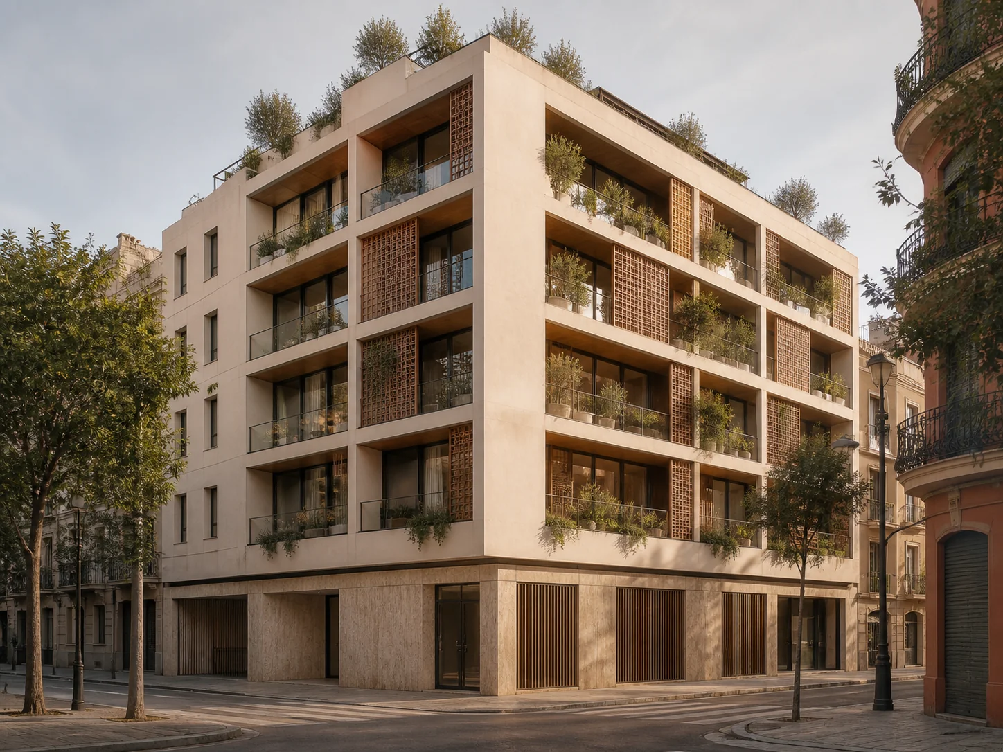 Fachada del edificio residencial de Solana Home