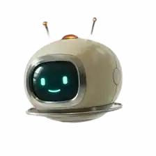 Robin, un pequeño robot de carcasa color crema que flota, con una cara de tubo curvo iluminada en turquesa