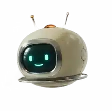Robin, un pequeño robot de esmalte crema con la cara de pantalla turquesa, hablando.